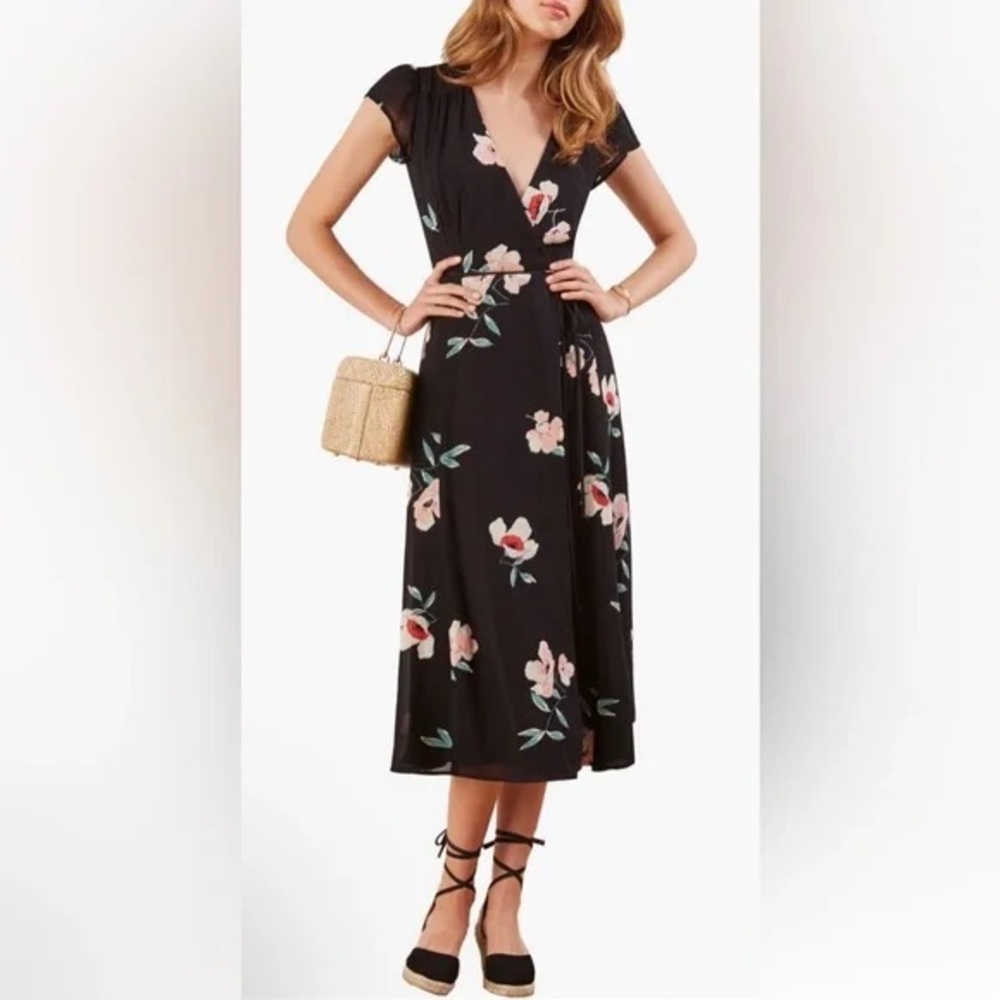 Reformation Carina Floral Midi Wrap Dress Size Large